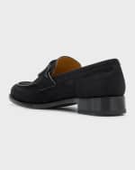 Image 3 of 6: Rene Caovilla Suede Crystal Snake-Strap Loafers