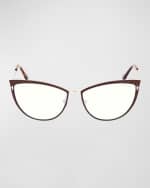 Image 3 of 5: TOM FORD Blue Light Blocking Metal Alloy & Acetate Cat-Eye Glasses