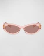 Image 4 of 4: Prada PR 26ZS Beveled Acetate & Plastic Oval Sunglasses