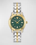 Image 1 of 3: Versace 35mm Greca Time Watch with Bracelet Strap, Two-Tone/Green