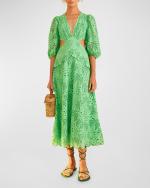Green Richelieu Cutwork Midi Dress