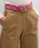 Image 2 of 2: Valentino Garavani Toile Iconographe V-Logo Leather & Platinum Belt