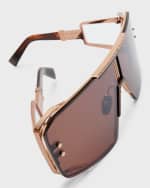 Image 5 of 5: Balmain Le Masque Brown Titanium & Acetate Shield Sunglasses