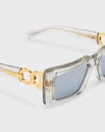 Image 3 of 5: Balmain Imperial Semi-Transparent Acetate & Titanium Rectangle Sunglasses