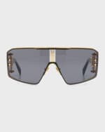 Image 4 of 5: Balmain Le Masque Black Titanium & Acetate Shield Sunglasses