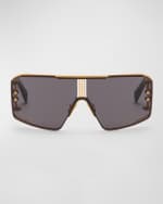 Image 1 of 5: Balmain Le Masque Black Titanium & Acetate Shield Sunglasses