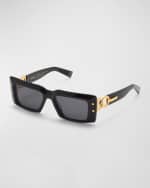 Image 2 of 5: Balmain Imperial Black Acetate & Titanium Rectangle Sunglasses