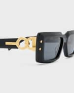 Image 3 of 5: Balmain Imperial Black Acetate & Titanium Rectangle Sunglasses