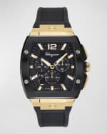 Image 1 of 4: Ferragamo Men's F-80 Tonneau IP Yellow Gold Silicone Strap Chronograph Watch