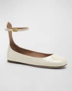 Image 5 of 6: Valentino Garavani Tan-go Patent Ankle-Strap Ballerina Flats