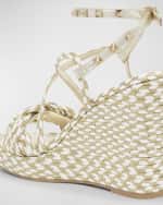 Image 3 of 5: Valentino Garavani Rockstud Bicolor Metallic Wedge Espadrilles