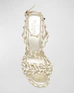 Image 5 of 5: Valentino Garavani Rockstud Bicolor Metallic Wedge Espadrilles