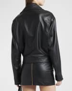 Image 5 of 12: Versace Art Denver Plonge Leather Moto Jacket