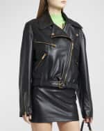 Image 3 of 12: Versace Art Denver Plonge Leather Moto Jacket