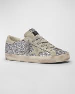 Image 4 of 5: Golden Goose Superstar Suede Glitter Low-Top Sneakers