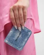 Image 2 of 5: Balenciaga Cash Flap Coin And Card Holder Denim Printed