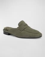 Image 3 of 4: Bougeotte Suede Shearling Penny Loafer Mules