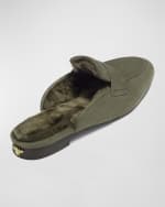 Image 2 of 4: Bougeotte Suede Shearling Penny Loafer Mules