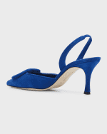 Image 3 of 6: Manolo Blahnik Maysli Suede Buckle Halter Pumps