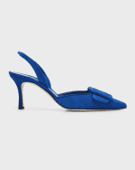 Image 1 of 6: Manolo Blahnik Maysli Suede Buckle Halter Pumps