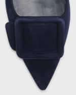 Image 4 of 6: Manolo Blahnik Maysale Suede Buckle Ballerina Flats