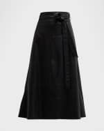 Image 1 of 6: Tanya Taylor Hudson Faux Leather Belted Tiered Seam Midi Skirt