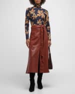 Image 2 of 6: Tanya Taylor Hudson Faux Leather Belted Tiered Seam Midi Skirt