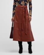 Image 3 of 6: Tanya Taylor Hudson Faux Leather Belted Tiered Seam Midi Skirt