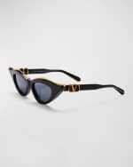 Image 1 of 2: Valentino Garavani V Goldcut II Acetate & Titanium Cat-Eye Sunglasses