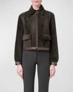 Image 4 of 5: Akris Shearling Short Jacket with Leather Trim