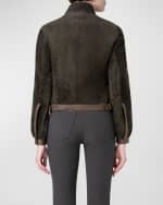 Image 3 of 5: Akris Shearling Short Jacket with Leather Trim
