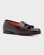 Image 5 of 6: Santoni Men's Andrea Glossy Leather Tassel Loafers