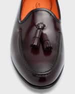 Image 4 of 6: Santoni Men's Andrea Glossy Leather Tassel Loafers