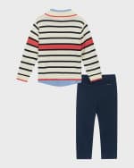 Image 2 of 5: Andy & Evan Boy's Quarter Zip Striped Sweater, Shirt & Pants Set, Size 2-7