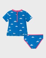 Image 2 of 4: Andy & Evan Girl's Rainbow & Cloud-Print Rashguard Set, Size 2-6