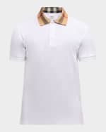 Image 1 of 6: Burberry Men's Pique Polo Shirt with Check Collar