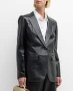 Image 3 of 6: Lafayette 148 New York Nappa Leather Flap Pocket Single-Button Blazer