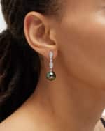 Image 2 of 5: Belpearl Tahitian Pearl & Diamond Drop Earrings in 18k White Gold
