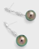 Image 4 of 5: Belpearl Tahitian Pearl & Diamond Drop Earrings in 18k White Gold