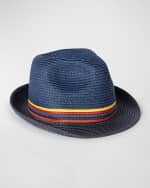 Image 1 of 4: Paul Smith Men's Bright Stripe Straw Fedora Hat