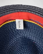 Image 4 of 4: Paul Smith Men's Bright Stripe Straw Fedora Hat