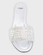 Image 5 of 5: Fendi Crystal Logo Flat Resort Sandals