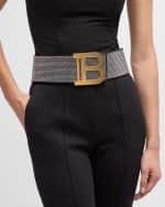 Image 2 of 2: Balmain B-Logo Wide Crystal Dot Leather Belt