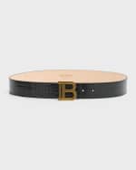 Image 1 of 2: Balmain B Croc-Embossed Leather Was Belt