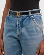 Image 2 of 2: Balmain B-Monogram Croc-Embossed Skinny Leather Belt