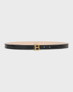 Image 1 of 2: Balmain B-Monogram Croc-Embossed Skinny Leather Belt