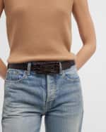 Image 2 of 2: Saint Laurent Brown Croc-Embossed Leather Belt