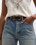 Image 2 of 2: Saint Laurent Double Buckle Croc-Embossed Leather Belt