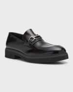 Image 5 of 6: Ferragamo Men's Fiorello Leather Bit-Strap Loafers