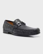 Image 5 of 6: Ferragamo Men's Grandioso 3 Croc-Effect Bit Loafers